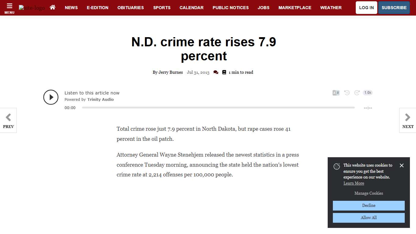 N.D. crime rate rises 7.9 percent Local News willistonherald.com